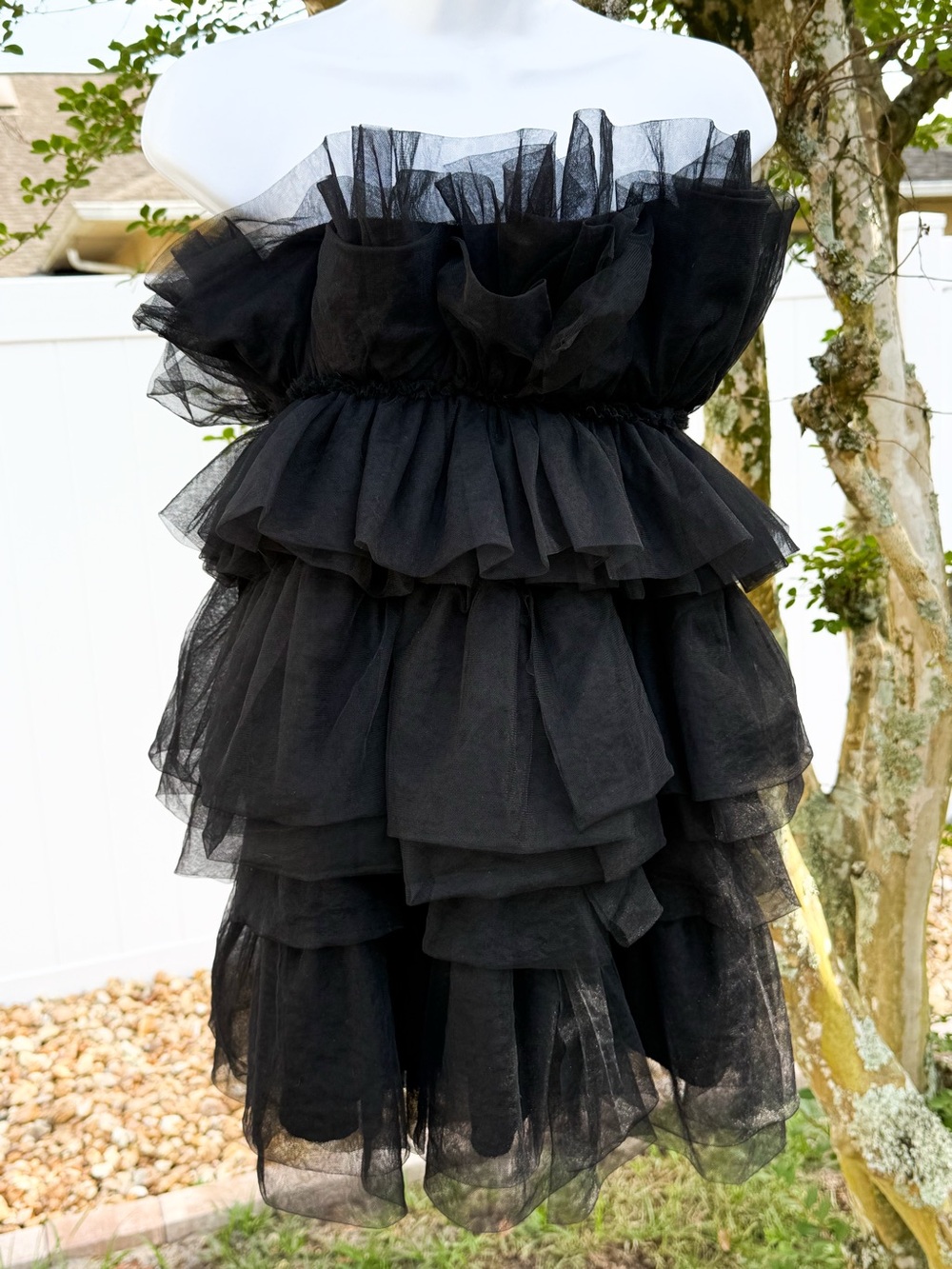 Charmed Hearts Black Strapless Tiered Tulle Ruffle Mini Dress XS